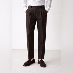 Brioni Cannes Men's Pleated Brown Wool Trouser Pants Italy Size 38 x 29